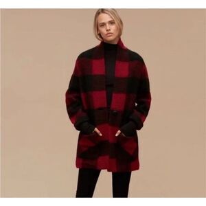 Aritzia Wilfred Free‎ Red Black Plaid Wool Blend Jacket Coat